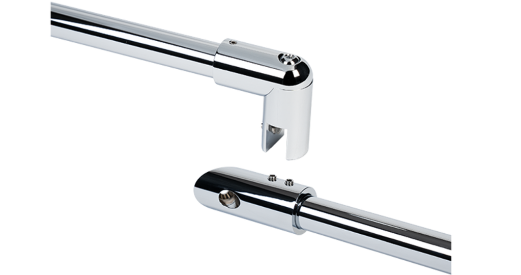 Stabilisation ensemble Ø19mm paroi vitrée 45° verre 6/8/10mm L(max)=460mm, chromé laiton