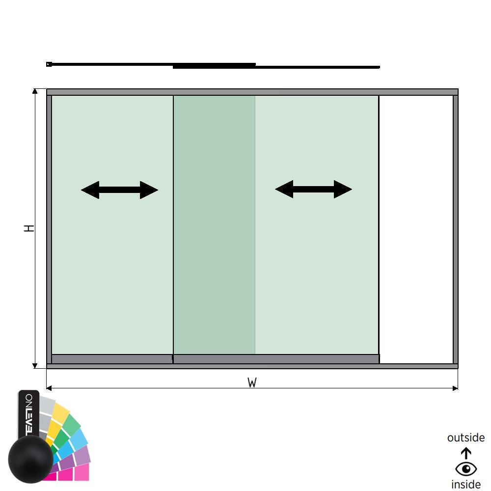 SunView model 1 left opening 2-lanes half height L=xxxxmm (max. 3000mm) H=xxxxmm (max. 1700mm), aluminum RAL matt (excl. locks, drivers and glass)