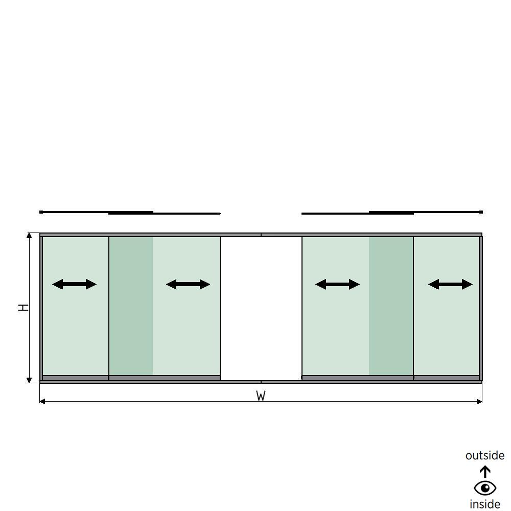 SunView modell 1 vänster/höger öppning 2-körfält halv höjd L=xxxxmm (max. 6000mm) H=xxxxmm (max. 1700mm), aluminium natur anodiserad (exkl. lås, drivdon och glas)