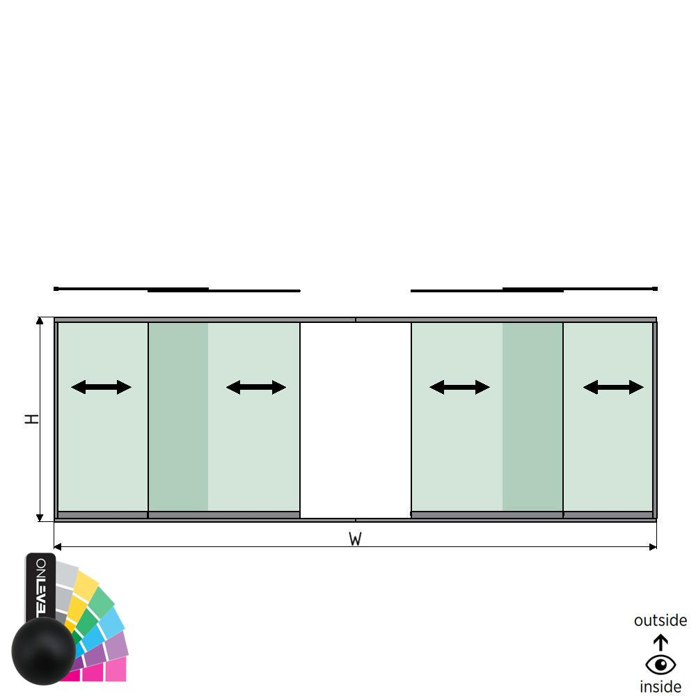 SunView modèle 1 ouverture gauche/droite 2-voies demi-hauteur L=xxxxmm (max. 6000mm) H=xxxxmm (max. 1700mm), alum. RAL mat (à l’exclusion des serrures, des conducteurs et des vitres)