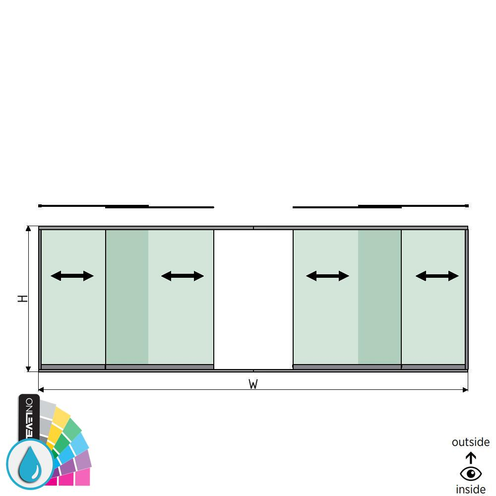 SunView model 1 left/right opening 2-lanes half height L=xxxxmm (max. 6000mm) H=xxxxmm (max. 1700mm), aluminum ARMOR RAL (excl. locks, drivers and glass)