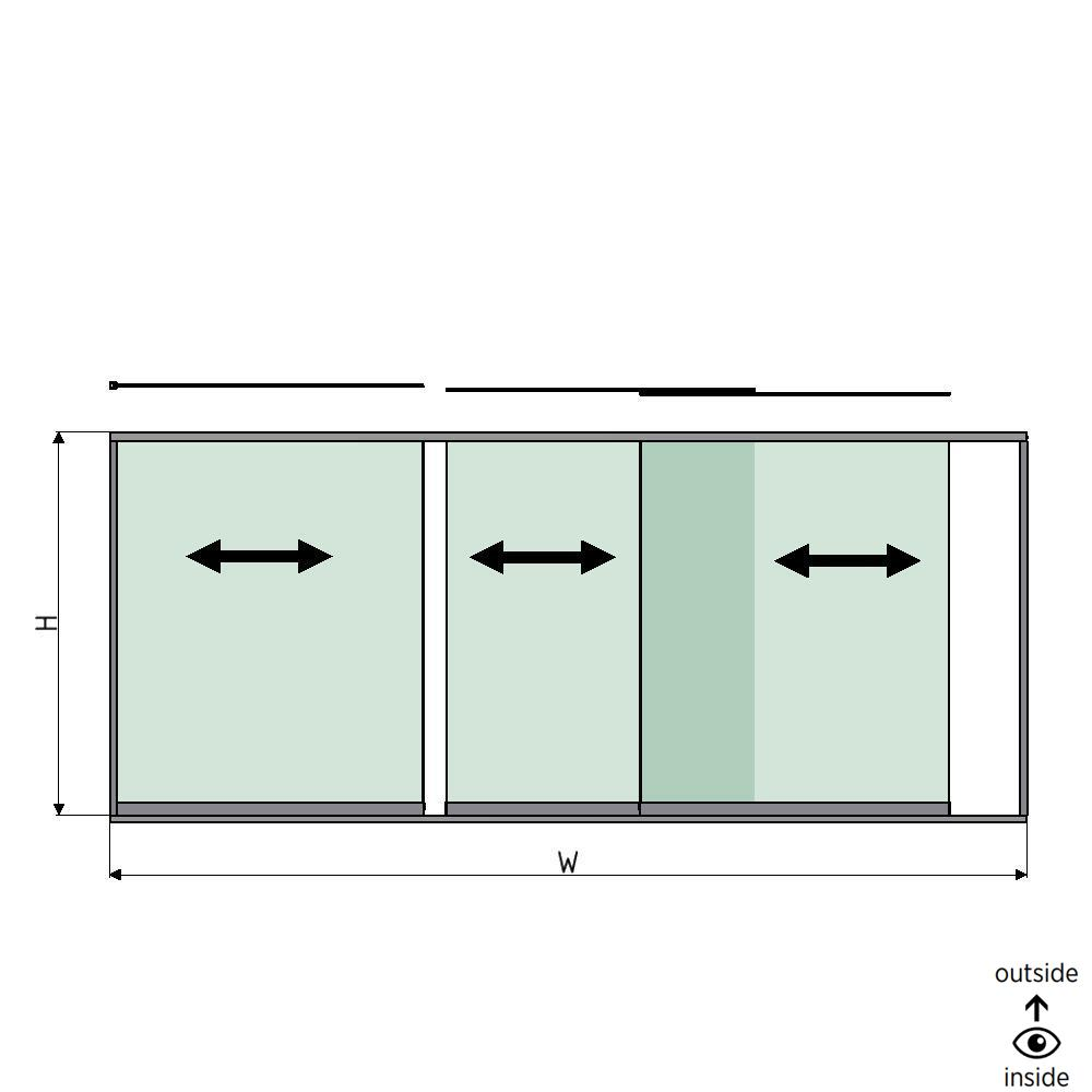 SunView model 1 left opening 3-lanes half height L=xxxxmm (max. 4500mm) H=xxxxmm (max. 1700mm), aluminum natural anodized (excl. locks, drivers and glass)
