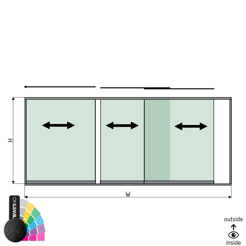 SunView modell 1 vänster öppning 3-körfält halv höjd L=xxxxmm (max. 4500mm) H=xxxxmm (max. 1700mm), aluminium RAL strukturerad (exkl. lås, drivdon och glas)