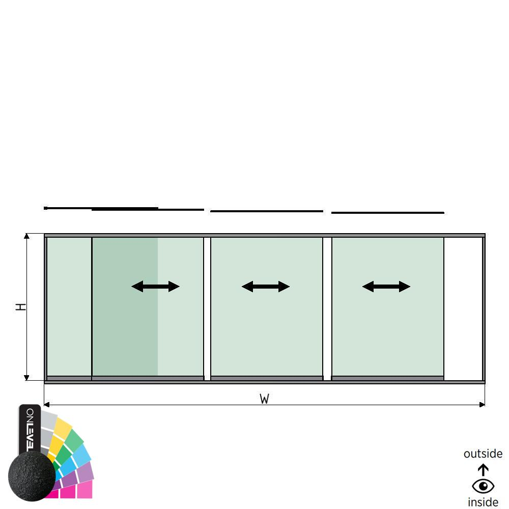 SunView modèle 1 ouverture à gauche 4-voies demi-hauteur L=xxxxmm (max. 6000mm) H=xxxxmm (max. 1700mm), alum. RAL rugueux (à l’exclusion des serrures, des conducteurs et des vitres)