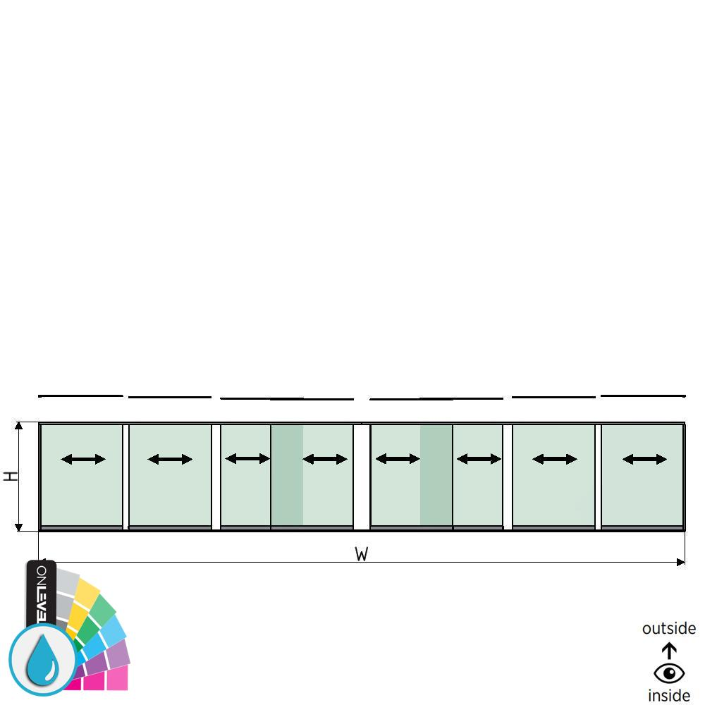 SunView Modell 1 Links/Rechts/Öffnung 4-spurig halbe Höhe L=xxxxmm (max. 12000mm) H=xxxxmm (max. 1700mm), Aluminium ARMOR RAL (exkl. Schlösser, Mitnehmer und Glas)