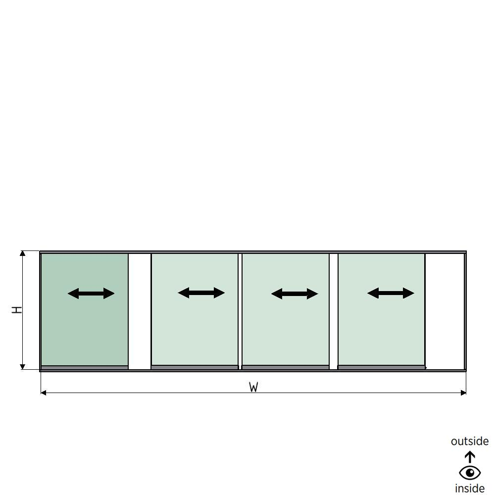 SunView model 1 opening links 5-baans halve hoogte L=xxxxmm (max. 7500mm) H=xxxxmm (max. 1700mm), aluminium natuur geanodiseerd (excl. sloten, meenemers en glas)