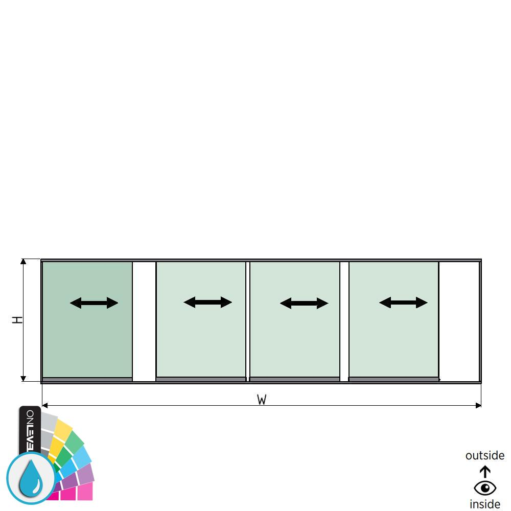 SunView Modell 1 linke Öffnung 5-spurig halbe Höhe L=xxxxmm (max. 7500mm) H=xxxxmm (max. 1700mm), Aluminium ARMOR RAL (exkl. Schlösser, Mitnehmer und Glas)