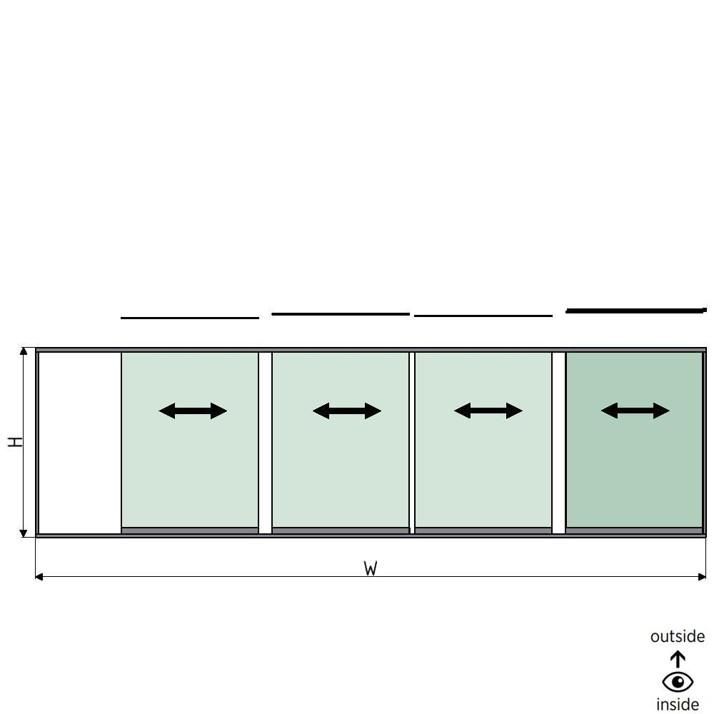 SunView modèle 1 ouverture à droite 5-voies demi-hauteur L=xxxxmm (max. 7500mm) H=xxxxmm (max. 1700mm), aluminium anodisé (à l’exclusion des serrures, des conducteurs et des vitres)