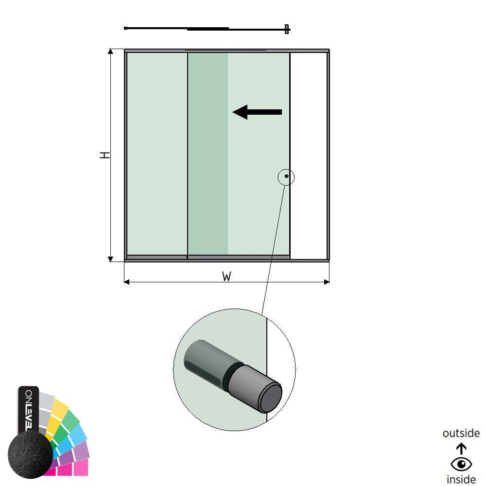 SunView model 2 opening links 2-baans volledige hoogte L=xxxxmm (max. 3000mm) H=xxxxmm (max. 2600mm), aluminium RAL structuur (incl. rvs deurgreep en meenemers excl. sloten en glas)