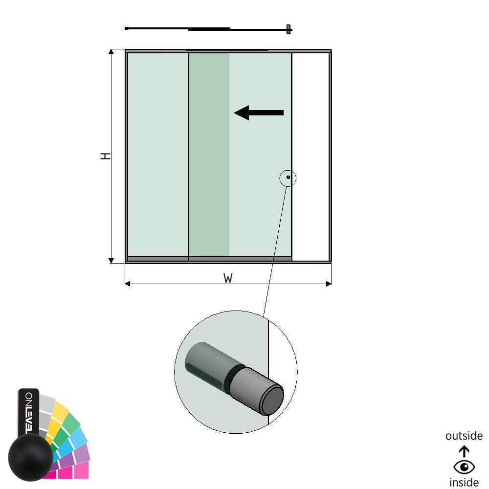 SunView Modell 2 linke Öffnung 2-spurig volle Höhe L=xxxxmm (max. 3000mm) H=xxxxmm (max. 2600mm), Aluminium RAL matt (inkl. Edelstahl-Türgriff und Mitnehmer exkl. Schlösser und Glas)