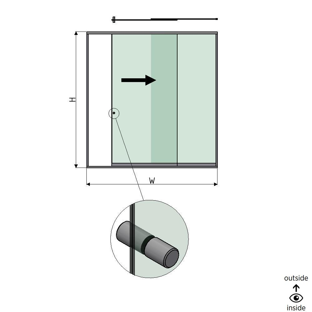 SunView modèle 2 ouverture à droite 2-voies pleine hauteur L=xxxxmm (max. 3000mm) H=xxxxmm (max. 2600mm), aluminium anodisé naturel (y compris acier inox. la poignée de porte et les conducteurs, à l’exception des serrures et des vitres)