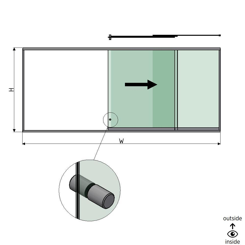 SunView modèle 2 ouverture à droite 3-voies demi-hauteur L=xxxxmm (max. 4500mm) H=xxxxmm (max. 1700mm), aluminium anodisé naturel (y compris acier inox. la poignée de porte et les conducteurs, à l’exception des serrures et des vitres)