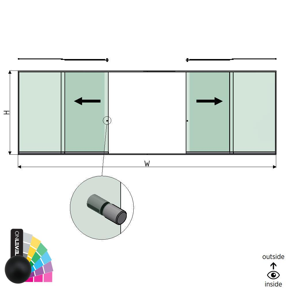 SunView model 2 left/right opening 3-lanes full height L=xxxxmm (max. 9000mm) H=xxxxmm (max. 2600mm), aluminum RAL matt (incl. stainless steel doorhandle and drivers excl. locks and glass)
