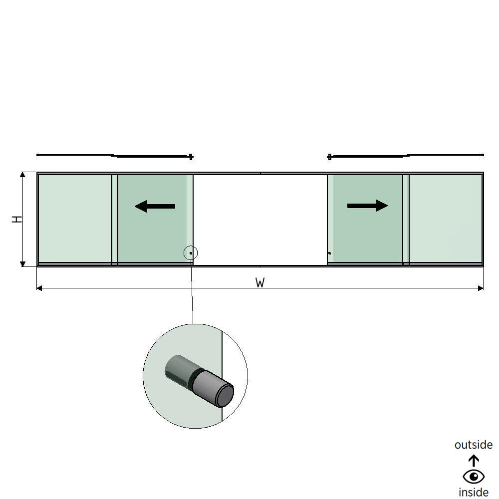 SunView Modell 2 Links/Rechts/Öffnung 3-spurig halbe Höhe L=xxxxmm (max. 9000mm) H=xxxxmm (max. 1700mm), Aluminium natur eloxiert (inkl. Edelstahl-Türgriff und Mitnehmer exkl. Schlösser und Glas)