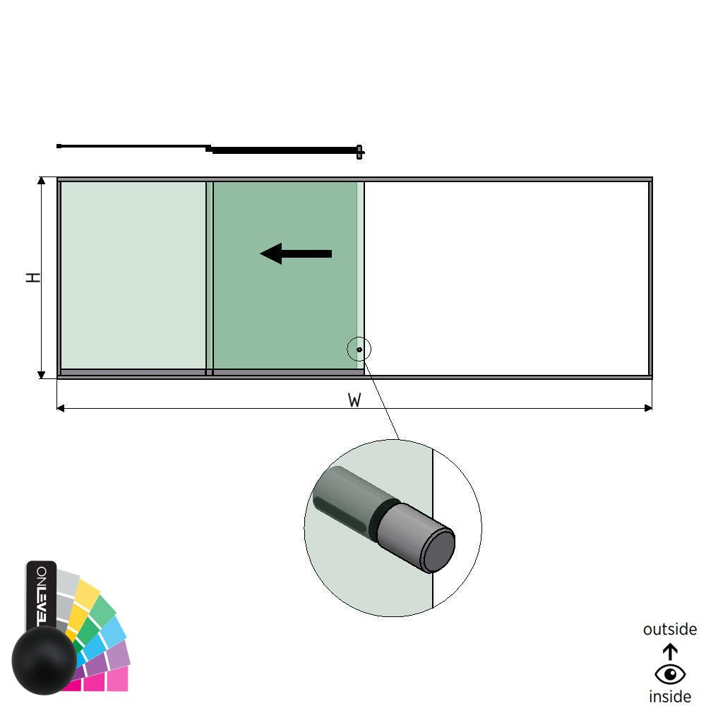 SunView modèle 2 ouverture à gauche 4-voies demi-hauteur L=xxxxmm (max. 6000mm) H=xxxxmm (max. 1700mm), aluminium RAL mat (y compris acier inox. la poignée de porte et les conducteurs, à l’exception des serrures et des vitres)