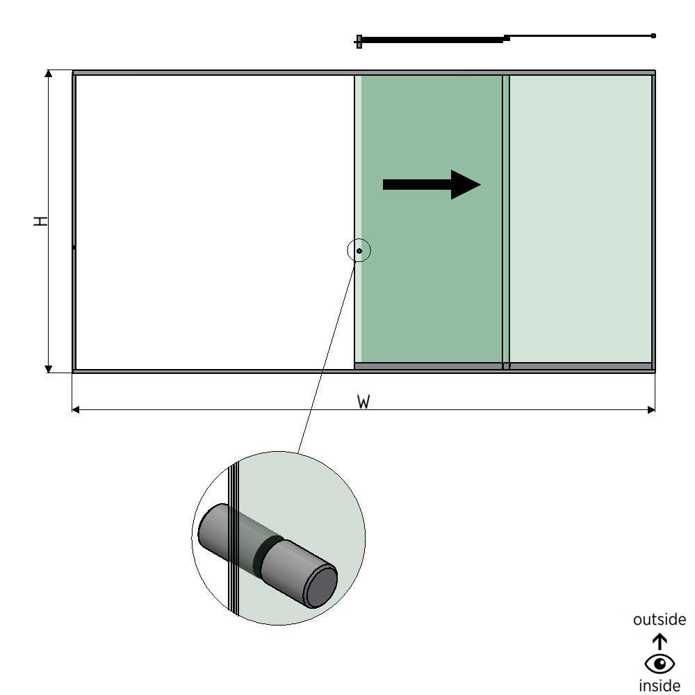 SunView modèle 2 ouverture à droite 4-voies pleine hauteur L=xxxxmm (max. 6000mm) H=xxxxmm (max. 2600mm), aluminium anodisé naturel (y compris acier inox. la poignée de porte et les conducteurs, à l’exception des serrures et des vitres)