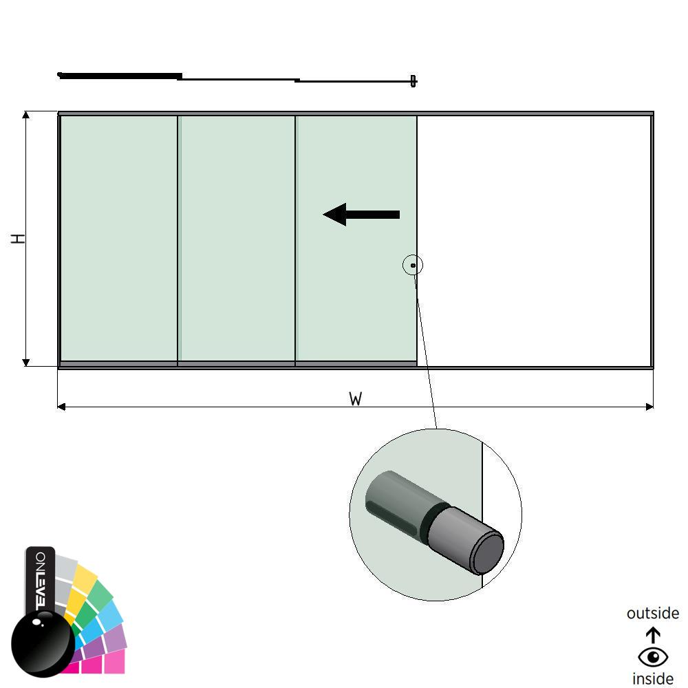 SunView model 2 left opening 5-lanes full height L=xxxxmm (max. 7500mm) H=xxxxmm (max. 2600mm), aluminum RAL shiny (incl. stainless steel doorhandle and drivers excl. locks and glass)