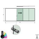 SunView Modell 2 rechte Öffnung 5-spurig volle Höhe L=xxxxmm (max. 7500mm) H=xxxxmm (max. 2600mm), Aluminium RAL glänzend (inkl. Edelstahl-Türgriff und Mitnehmer exkl. Schlösser und Glas)