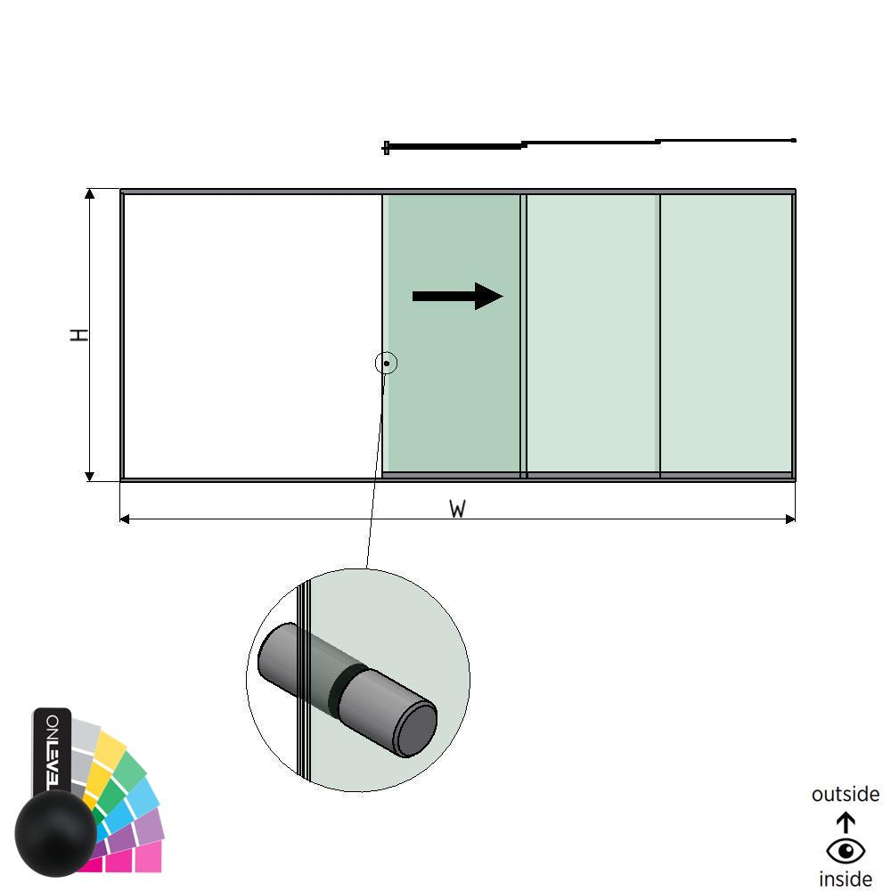 SunView model 2 right opening 5-lanes full height L=xxxxmm (max. 7500mm) H=xxxxmm (max. 2600mm), aluminum RAL matt (incl. stainless steel doorhandle and drivers excl. locks and glass)