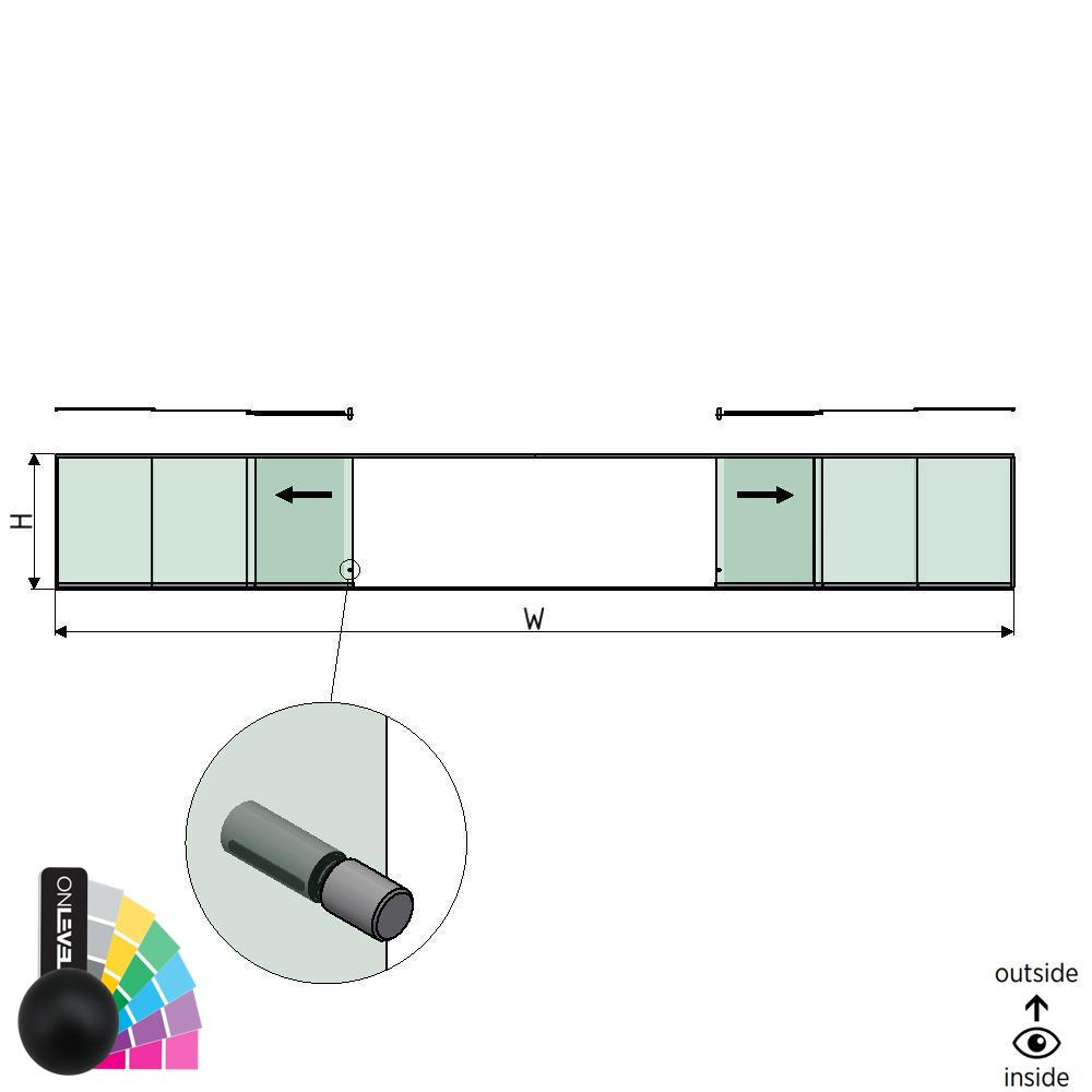SunView model 2 links/rechts opening 5-baans halve hoogte L=xxxxmm (max. 15000mm) H=xxxxmm (max. 1700mm), aluminium RAL mat (incl. rvs deurgreep en meenemers excl. sloten en glas)