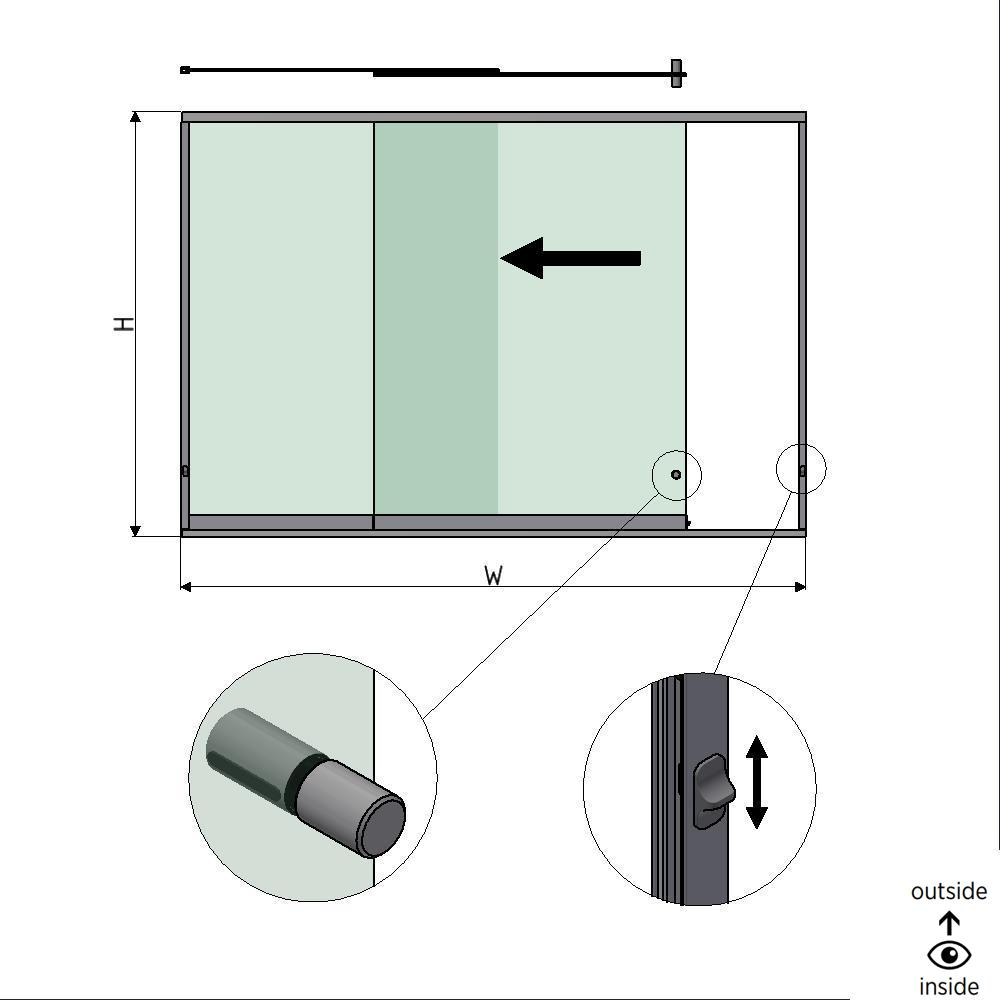 SunView model 3 opening links 2-baans halve hoogte L=xxxxmm (max. 3000mm) H=xxxxmm (max. 1700mm), aluminium natuur geanodiseerd (incl. sloten, rvs deurgreep en meenemers excl. glas)