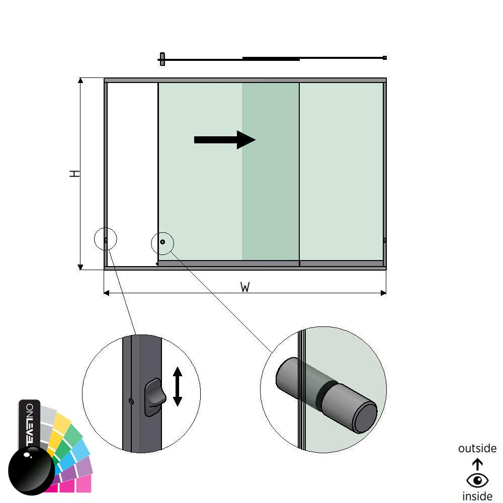 SunView modèle 3 ouverture à droite 2-voies demi-hauteur L=xxxxmm (max. 3000mm) H=xxxxmm (max. 1700mm), aluminium RAL brillant (y compris les serrures, acier inox. la poignée de porte et les haut-parleurs, à l’exclusion des vitres)