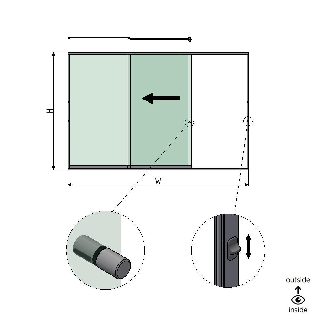 SunView model 3 left opening 3-lanes full height L=xxxxmm (max. 4500mm) H=xxxxmm (max. 2600mm), aluminum natural anodized (incl. locks, stainless steel doorhandle and drivers excl. glass)