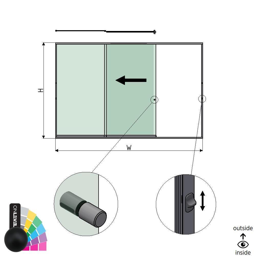 SunView model 3 left opening 3-lanes full height L=xxxxmm (max. 4500mm) H=xxxxmm (max. 2600mm), aluminum RAL matt (incl. locks, stainless steel doorhandle and drivers excl. glass)