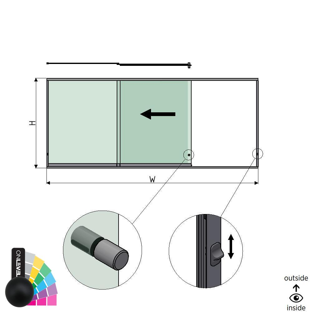 SunView modèle 3 ouverture à gauche 3-voies demi-hauteur L=xxxxmm (max. 4500mm) H=xxxxmm (max. 1700mm), aluminium RAL mat (y compris les serrures, acier inox. la poignée de porte et les haut-parleurs, à l’exclusion des vitres)