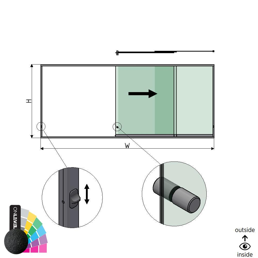 SunView Modell 3 rechte Öffnung 3-spurig halbe Höhe L=xxxxmm (max. 4500mm) H=xxxxmm (max. 1700mm), Alum. RAL struktur (inkl. Schlösser, Edelstah-Türgriff und Mitnehmer exkl. Glas)