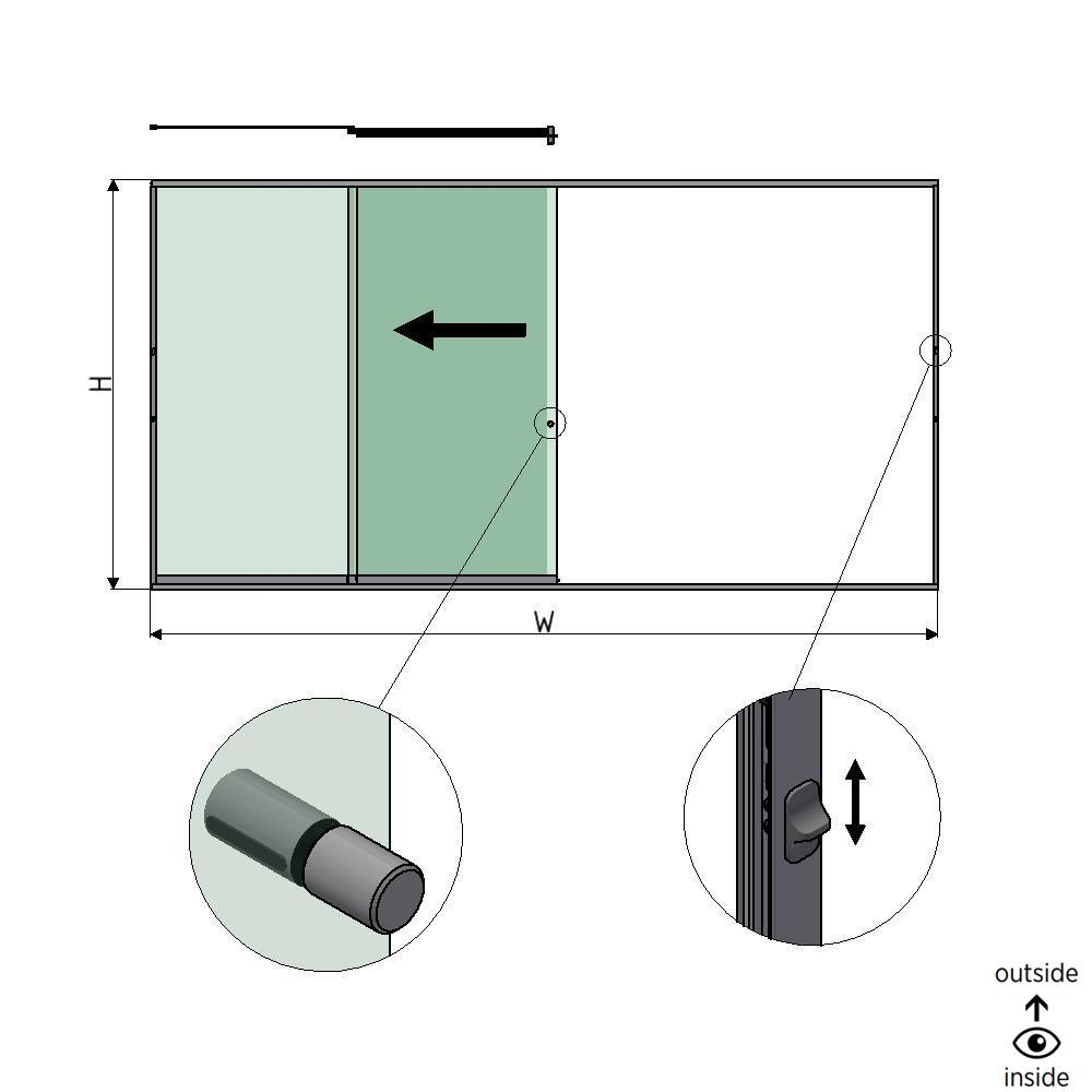 SunView model 3 opening links 4-baans volledige hoogte L=xxxxmm (max. 6000mm) H=xxxxmm (max. 2600mm), aluminium natuur geanodiseerd (incl. sloten, rvs deurgreep en meenemers excl. glas)