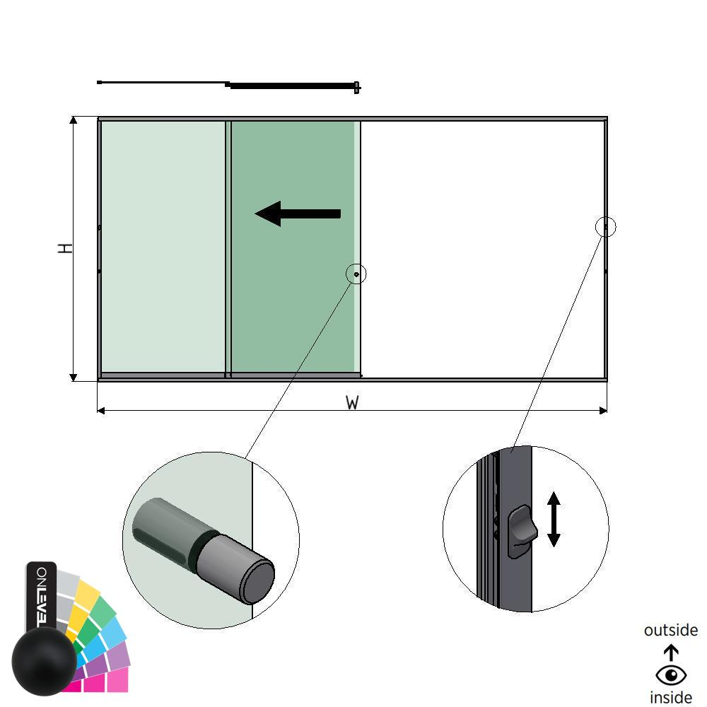 SunView model 3 opening links 4-baans volledige hoogte L=xxxxmm (max. 6000mm) H=xxxxmm (max. 2600mm), aluminium RAL mat (incl. sloten, rvs deurgreep en meenemers excl. glas)