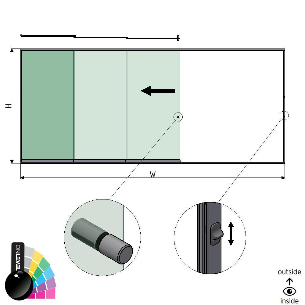 SunView modèle 3 ouverture à gauche 5-voies pleine hauteur L=xxxxmm (max. 7500mm) H=xxxxmm (max. 2600mm), aluminium RAL brillant (y compris les serrures, acier inox. la poignée de porte et les haut-parleurs, à l’exclusion des vitres)