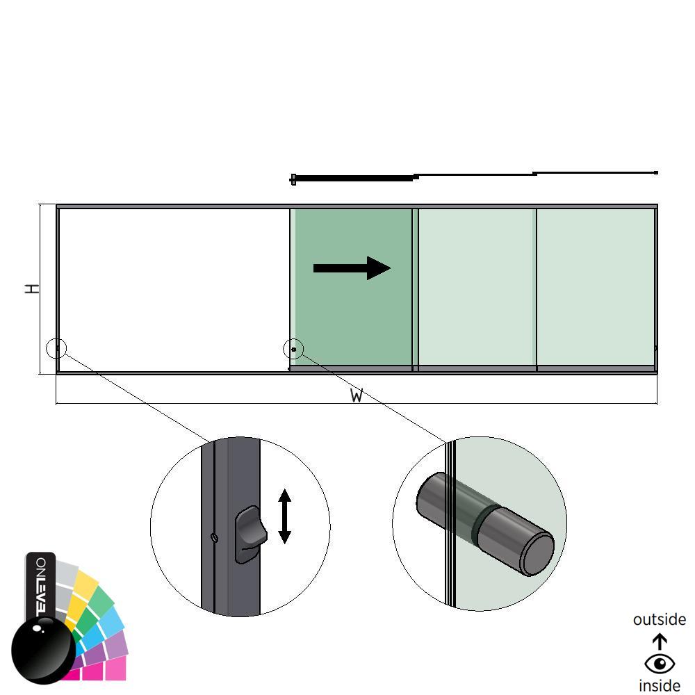 SunView modèle 3 ouverture à droite 5-voies demi-hauteur L=xxxxmm (max. 7500mm) H=xxxxmm (max. 1700mm), aluminium RAL brillant (y compris les serrures, acier inox. la poignée de porte et les haut-parleurs, à l’exclusion des vitres)
