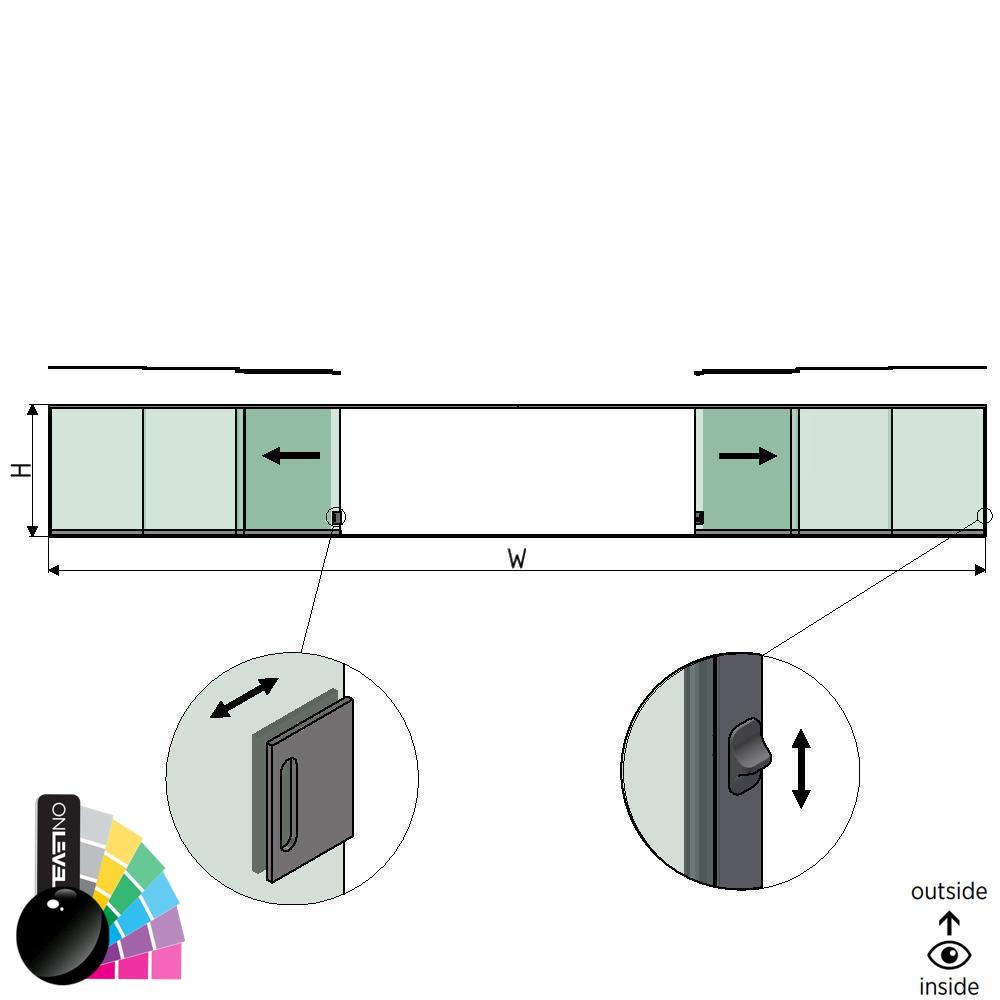 SunView Modell 3 Links/Rechts/Öffnung 5-spurig halbe Höhe L=xxxxmm (max. 15000mm) H=xxxxmm (max. 1700mm), Aluminium RAL glänzend (inkl. Schlösser, Edelstah-Türgriff und Mitnehmer exkl. Glas)