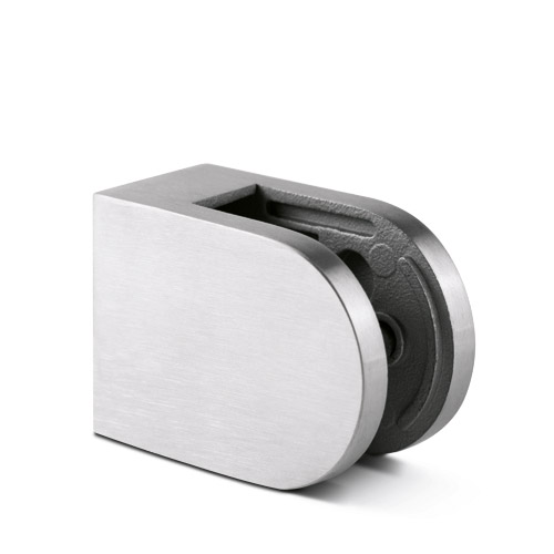 Glasklemme D-Form 63x45mm Anschluss: flach Glas 8-12.76mm inkl. Sicherungsstift, V2A gebürstet