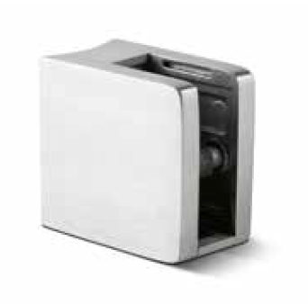 Glasklemme vierkant 45x45mm Anschluss: rund Ø42.4mm Glas 8-10.76mm inkl. Sicherungsstift und Glasträger, V4A gebürstet