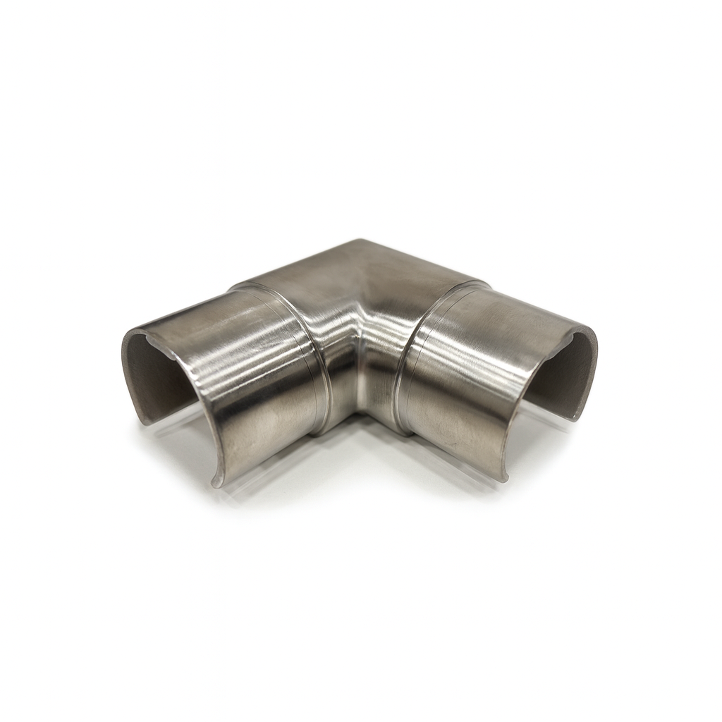 Hoek verbinder 90° horizontaal voor glashandreling Ø42.4x1.5mm, rvs 316 geborsteld