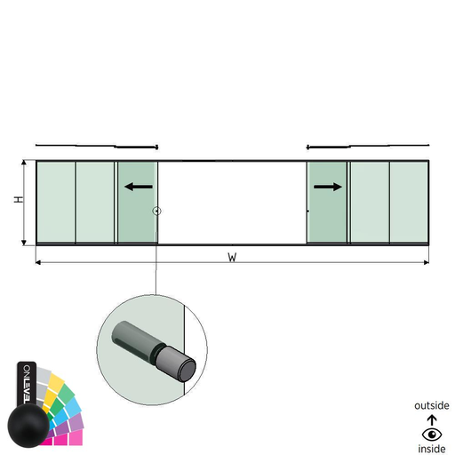 [30252000018] SunView model 2 venstre/højre åbning 5-sporet fuld højde L=xxxxmm (max. 15000mm) H=xxxxmm (max. 2600mm), aluminum RAL måtten (inkl. dørgreb og drivere ekskl. låse og glas)