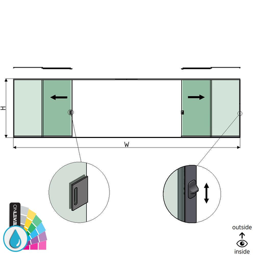 [30342000019] SunView modell 3 venstre/høyre åpning 4-felts full høyde L=xxxxmm (max. 12000mm) H=xxxxmm (max. 2600mm), aluminum ARMOR RAL (inkl. låser, dørhåndtak og drivere unntatt glass)