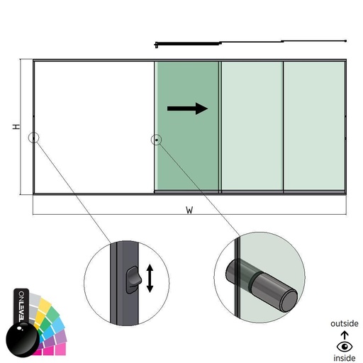 [30351500013] SunView model 3 right opening 5-lanes full height L=xxxxmm (max. 7500mm) H=xxxxmm (max. 2600mm), aluminum RAL shiny (incl. locks, doorhandle and drivers excl. glass)