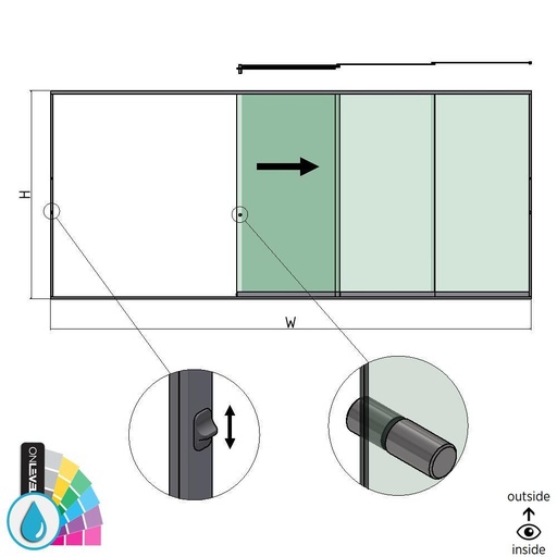 [30351500019] SunView model 3 right opening 5-lanes full height L=xxxxmm (max. 7500mm) H=xxxxmm (max. 2600mm), aluminum ARMOR RAL (incl. locks, doorhandle and drivers excl. glass)