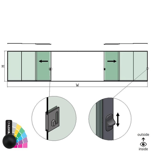 [30352000018] SunView modell 3 venstre/høyre åpning 5-felts full høyde L=xxxxmm (max. 15000mm) H=xxxxmm (max. 2600mm), aluminum RAL matte (inkl. låser, dørhåndtak og drivere unntatt glass)